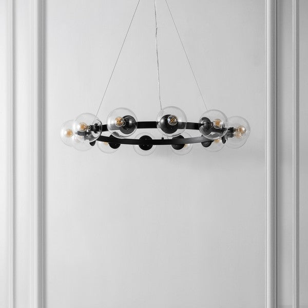 RYLIAN, 12 LIGHT, 38 INCH, IRON/GLASS CHANDELIER